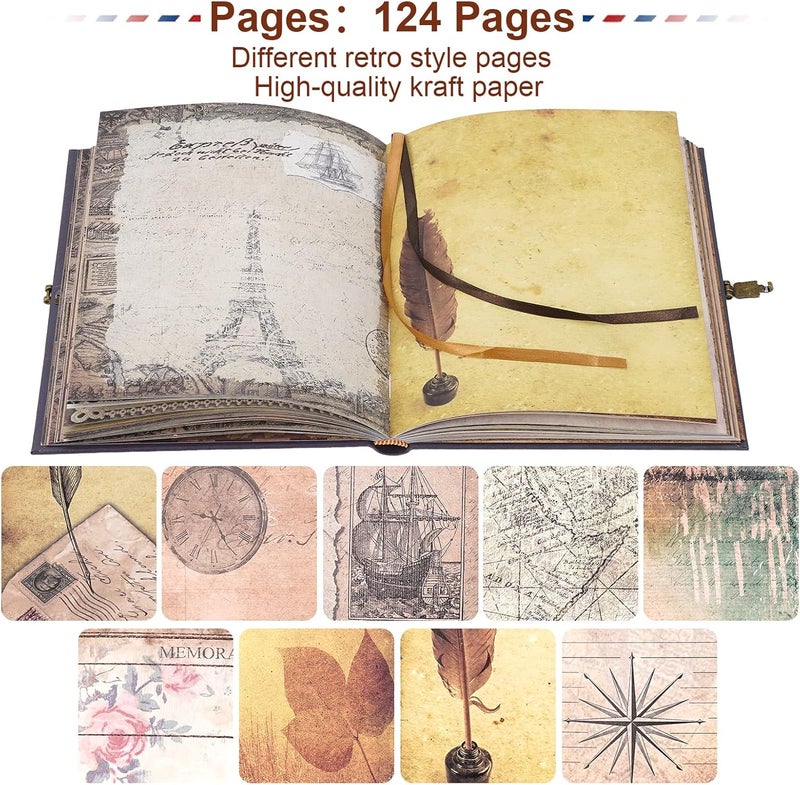 Tpudn My Adventure Book Scrapbook 124 Pages Retro Style Embossed Photo Album,DIY Handmade Memory Travel Diary Photo Scrapbook for Couples,Anniversary,Wedding,Christmas Day Gifts(Blue) - Image 3